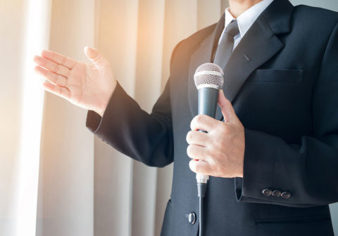 speaker preparing