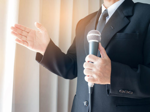 speaker preparing