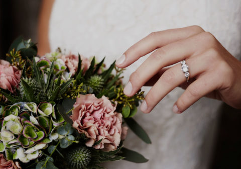 bouquet and wedding ring