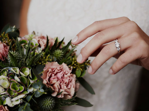 bouquet and wedding ring